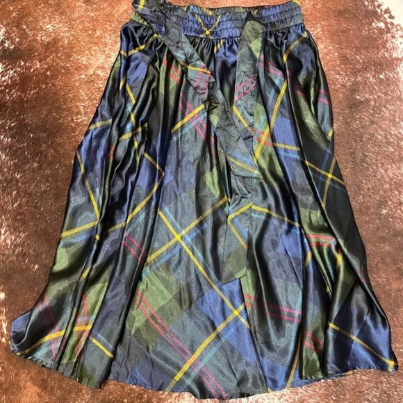 Cato Plaid Midi Skirt Navy Green Yellow Tartan Wrap Style XL - Picture 5 of 7